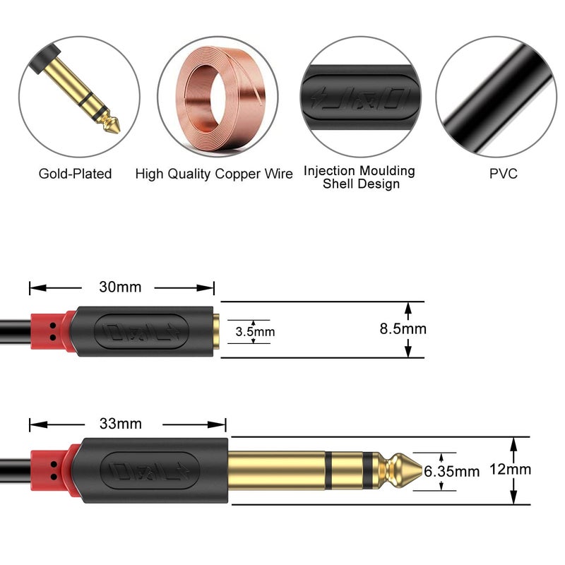 J&D 3.5mm to 1/4 Headphone Adapter Cable, Gold Plated Audiowave Series 3.5mm 1/8 inch Female TRS to 6.35mm 1/4 inch Male TRS Stereo Audio Cable for Mixer Guitar Piano Amplifier Speaker, 15FT - Image 3